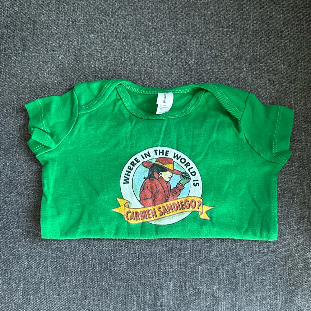 NWOT Where in the World is Carmen Sandiego onesie